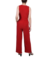 Ny Collection Petite Short Sleeveless Belted Jumpsuit