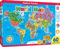 Masterpieces Explorer - World Map 60 Piece Jigsaw Puzzle for Kids