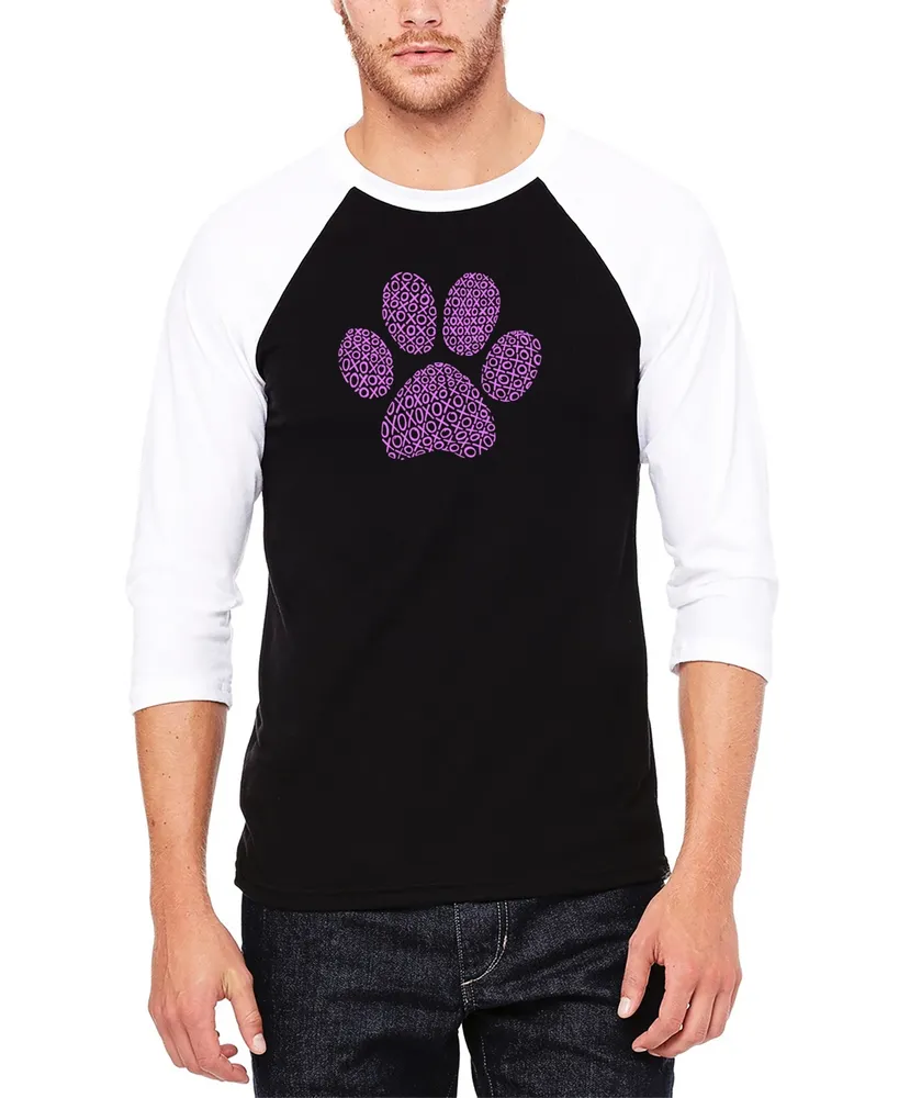 La Pop Art Men's Raglan Baseball 3/4 Sleeve Xoxo Dog Paw Word T-shirt