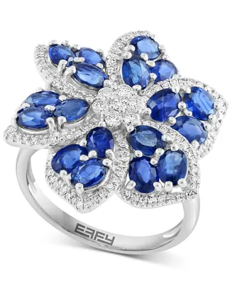 Effy Sapphire (4-1/4 ct. t.w.) & Diamond (1/2 ct. t.w.) Flower Ring in 14k White Gold