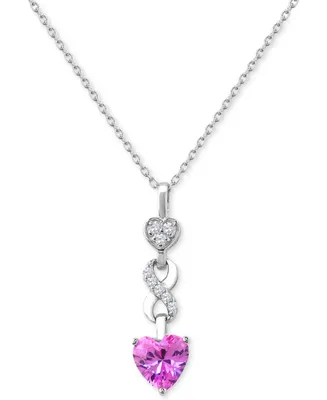 Lab-Grown Pink Sapphire (1-1/2 ct. t.w.) & Lab-Grown White Sapphire (1/5 ct. t.w.) Infinity Heart 18" Pendant Necklace in Sterling Silver