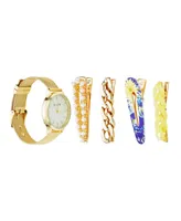 Jessica Carlye Women's Quartz Movement Gold-Tone Mesh Bracelet Analog Watch, 36mm with Hair Pin Set - Shiny Gold