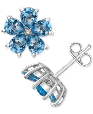 Swiss Blue Topaz (3-1/3 ct. t.w.) & Diamond Accent Flower Stud Earrings Sterling Silver (Also Pink Topaz)