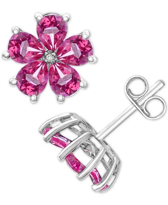 Swiss Blue Topaz (3-1/3 ct. t.w.) & Diamond Accent Flower Stud Earrings Sterling Silver (Also Pink Topaz)