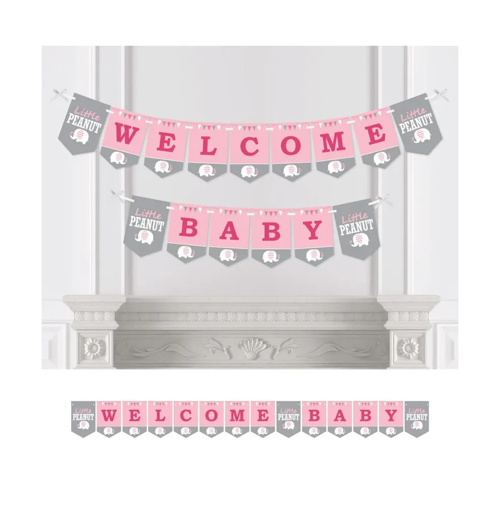 Big Dot Of Happiness Pink Elephant - Girl Baby Shower Bunting Banner -  Party Decorations Welcome Baby