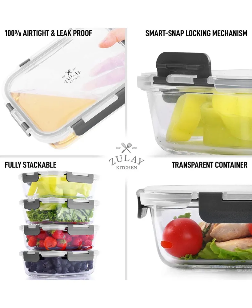Zulay Kitchen Snap Lock Glass Food Container with Lids 5 Pc.