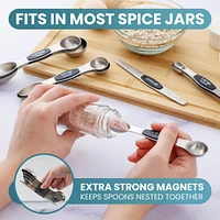 Stainless Steel Measuring Spoon Set - Stackable Magnetic of 8 with Leveler