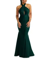 Cynthia & Sahar Women's Criss Cross Halter Open-Back Stretch Satin Mermaid Dress