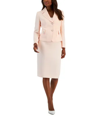 Le Suit Women's Textured Two-Button Slim Skirt Suit, Regular and Petite Sizes