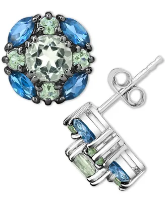 Multi-Gemstone Cluster Stud Earrings (3-1/3 ct. t.w.) in Sterling Silver - Multi