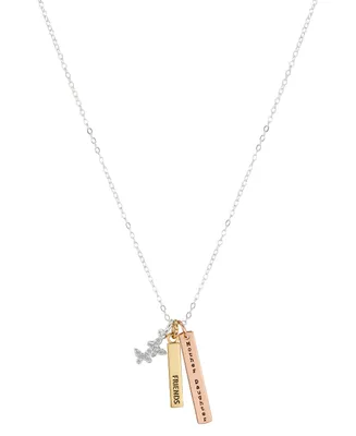 Unwritten 14K Tri-Tone Gold Flash-Plated Brass Crystal Butterflies "Mother Daughter Friends" Bar Pendant Necklace with Extender - Tri