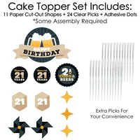 Cheers & Beers to 21 Years - Birthday Cake Decor Kit - Cake Topper Set - 11 Pc - Assorted Pre
