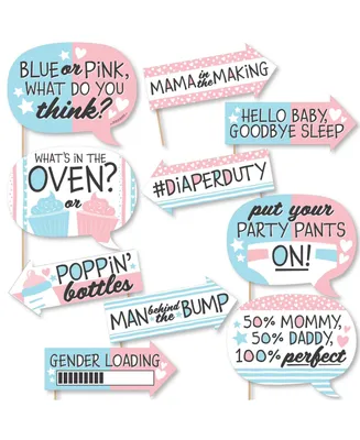 Big Dot of Happiness Funny Baby Gender Reveal - Team Boy or Girl Party Photo Booth Props Kit - 10 Pc - Assorted Pre
