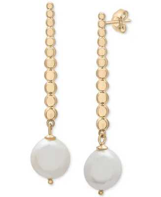 Cultured Freshwater Pearl (9 x 10mm) Linear Drop Earrings in 14k Gold-Plated Sterling Silver