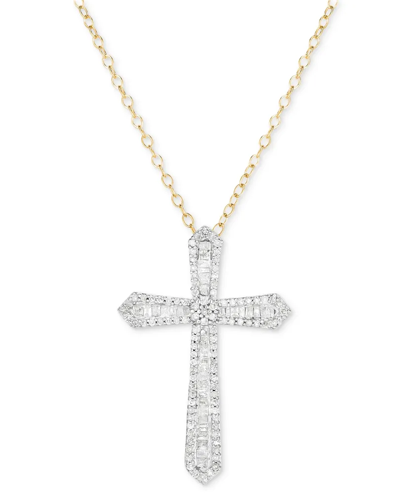 Diamond Round & Baguette 18" Pendant Necklace (1/2 ct. t.w.) in Sterling Silver & 14k Gold-Plate