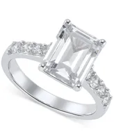 2-Pc. Set Cubic Zirconia Emerald-Cut Ring & Matching Band in Sterling Silver