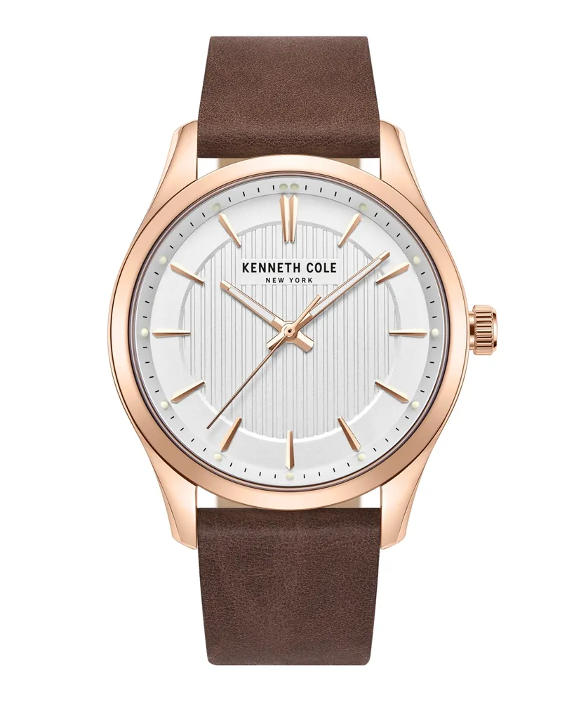Kenneth Cole New York Men's Modern Classic Brown Genuine Leather Strap Watch 43mm
