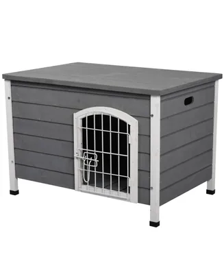 PawHut Wooden Dog Cage Kennel Lockable Door Small Animal House Gray
