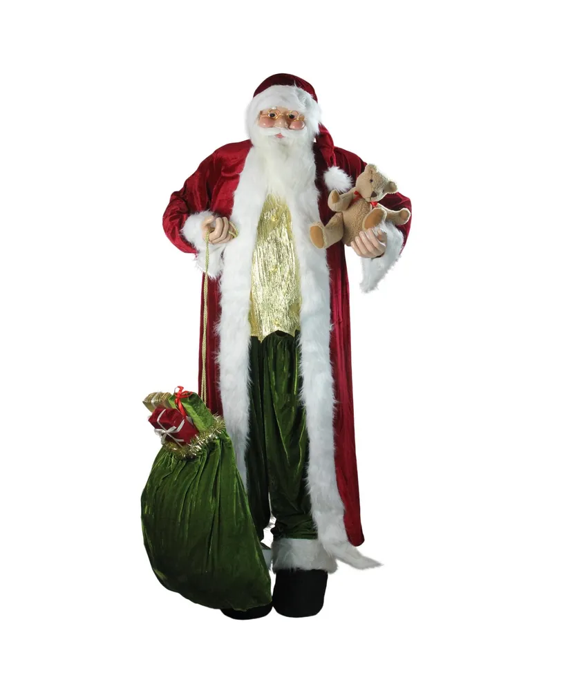 Northlight Plush Santa Claus With Teddy Bear and Gift Bag Christmas Figure, 72"