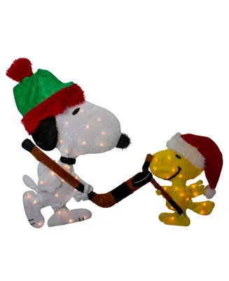 Northlight Lighted Snoopy and Woodstock Play Hockey Outdoor Christmas Yard Decoration, 28"