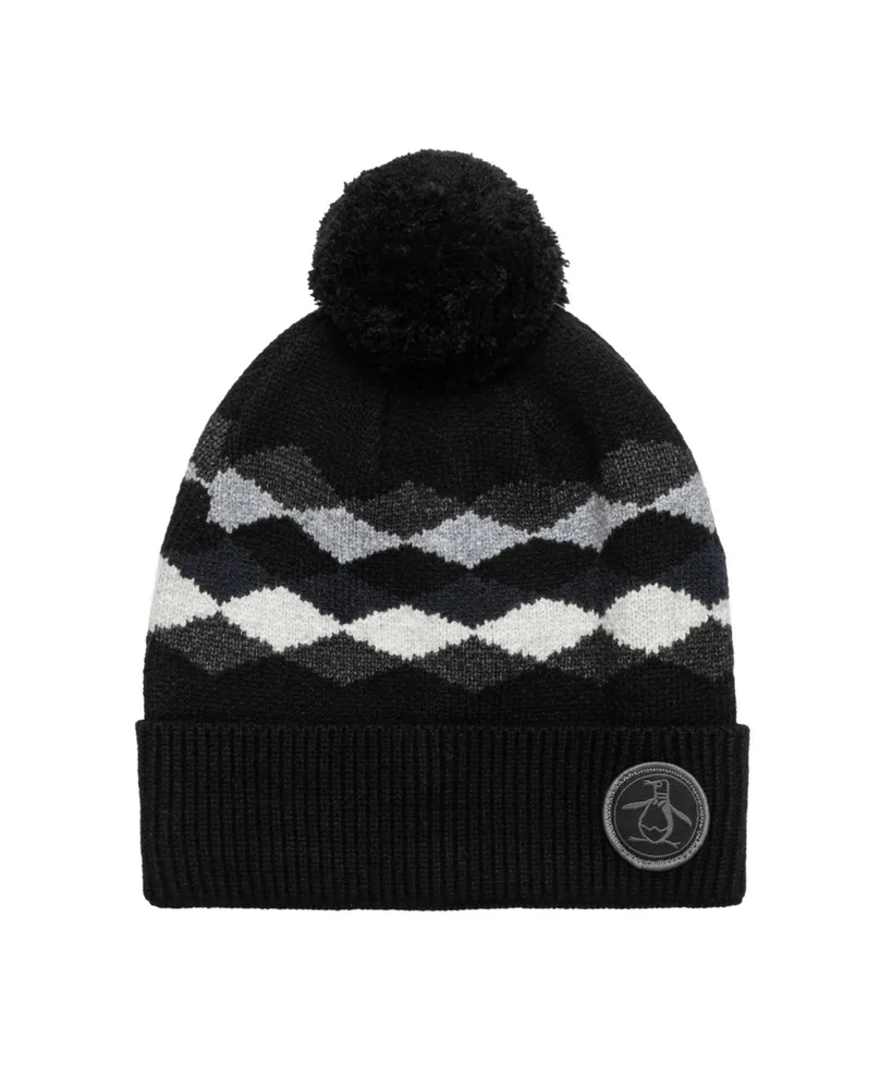 Jacquard Knit Pom-Pom Hat in Black & Grey