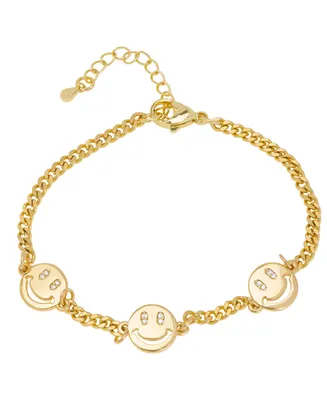 Macy's Gold Plated Cubic Zirconia Smiley Face Bracelet - Gold