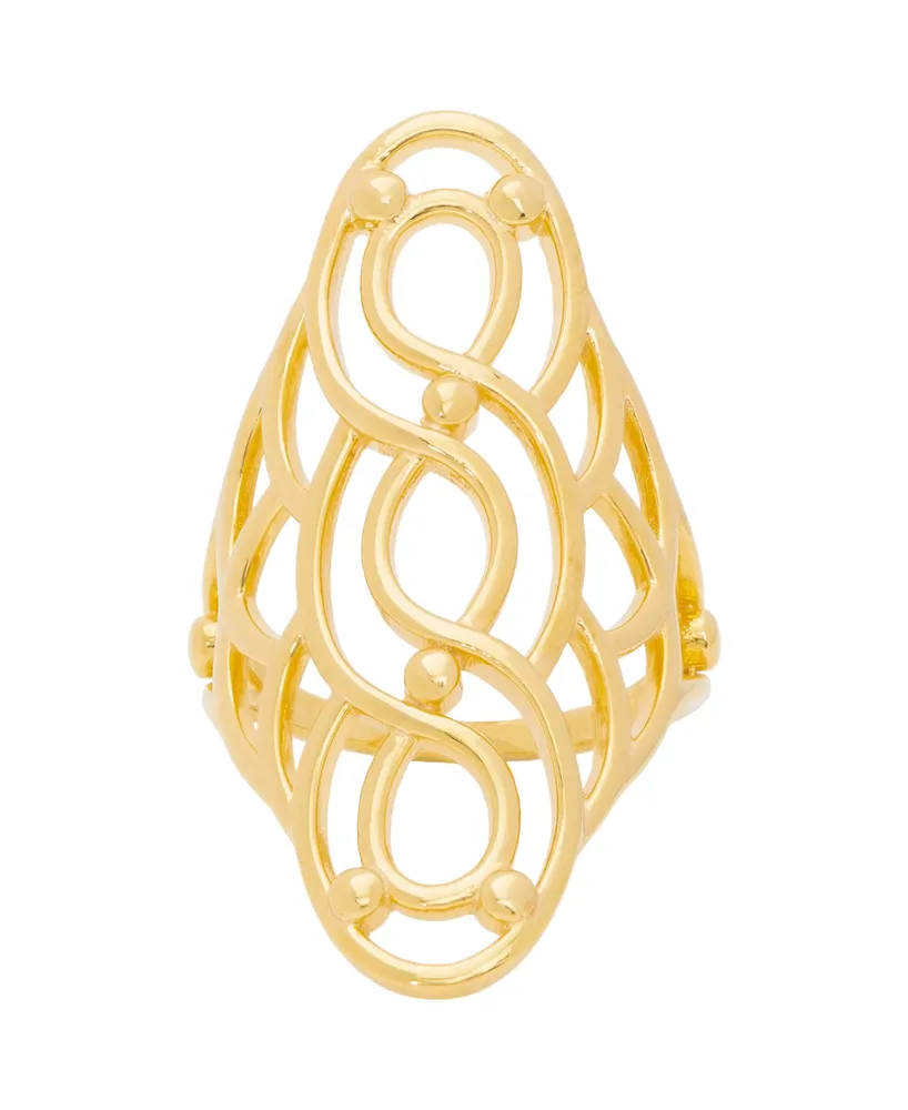 Macy's Gold Plated Shiny Polished Swirl Oval Open Design Ring - Gold