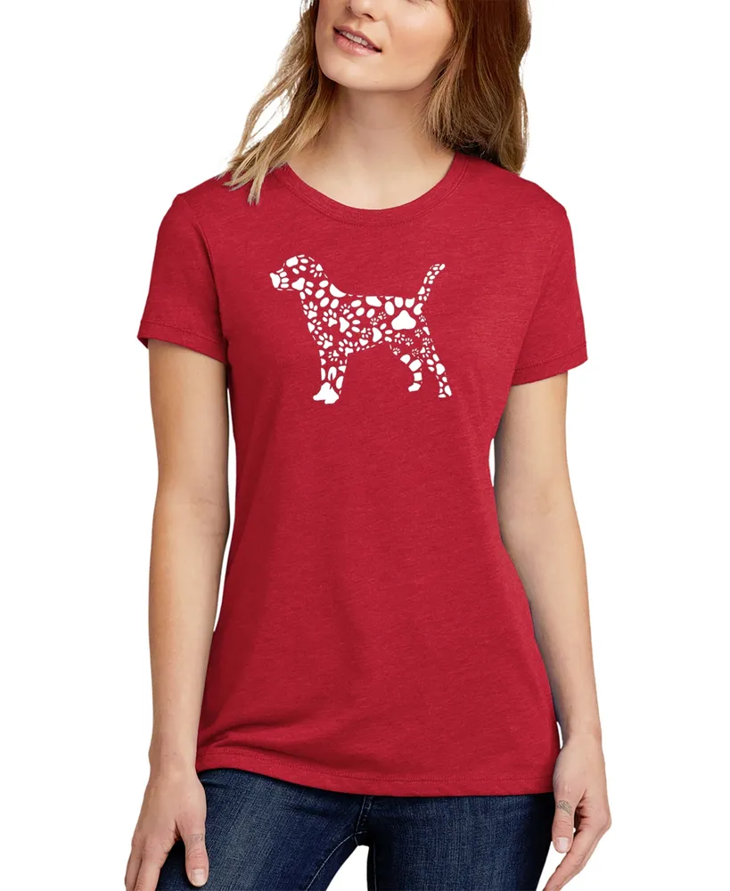 La Pop Art Women's Premium Blend Dog Paw Prints Word Art T-shirt