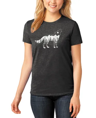 La Pop Art Women's Premium Blend Howling Wolf Word T-shirt