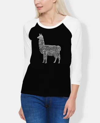 La Pop Art Women's Raglan Llama Mama Word T-shirt