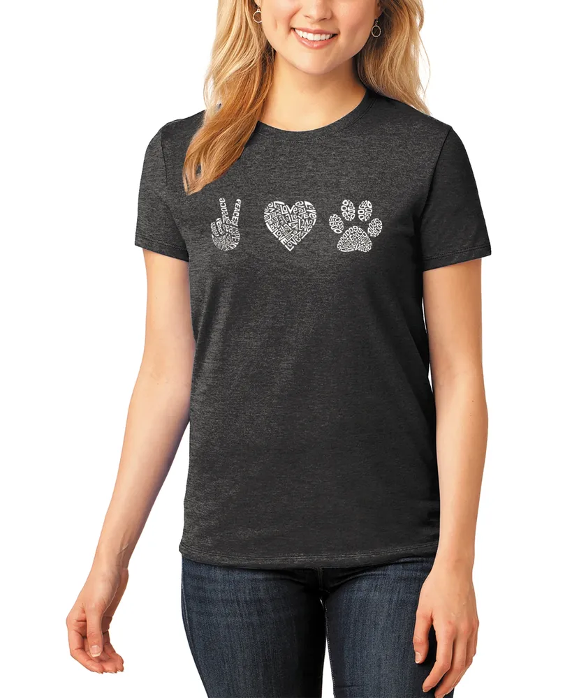 La Pop Art Women's Premium Blend Peace Love Dogs Word T-shirt