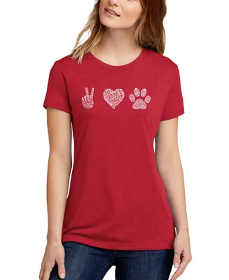La Pop Art Women's Premium Blend Peace Love Dogs Word T-shirt