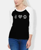 La Pop Art Women's Raglan Peace Love Dogs Word T-shirt