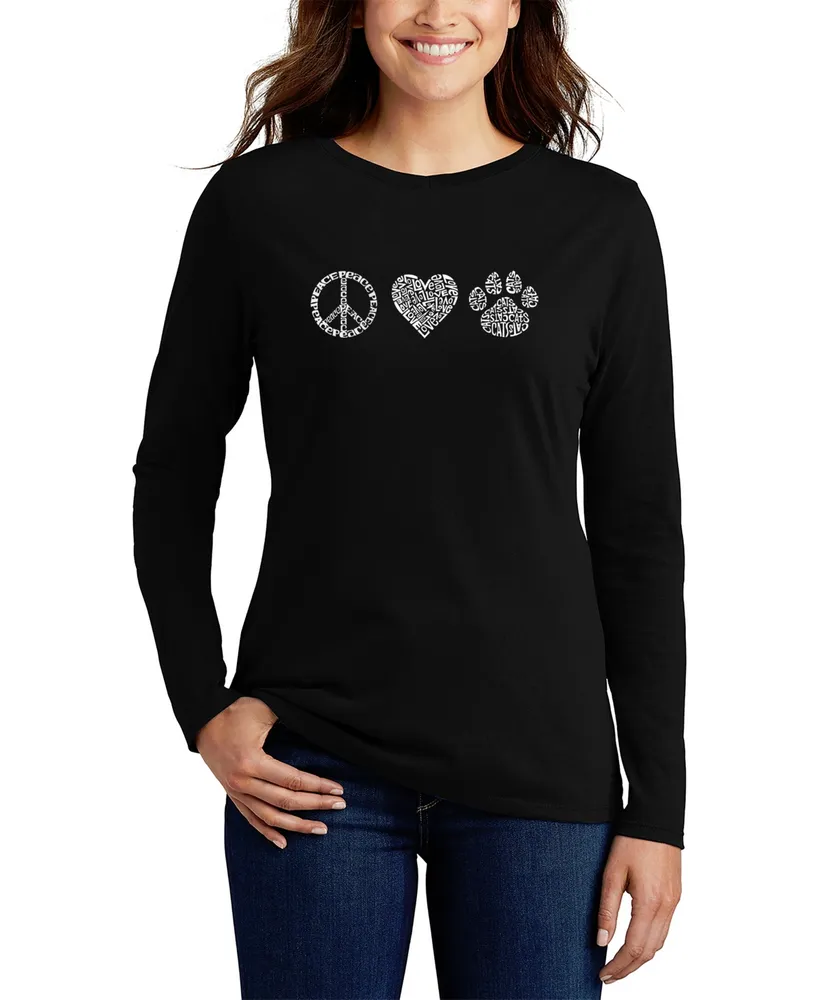 La Pop Art Women's Peace Love Cats Word Long Sleeve T-shirt