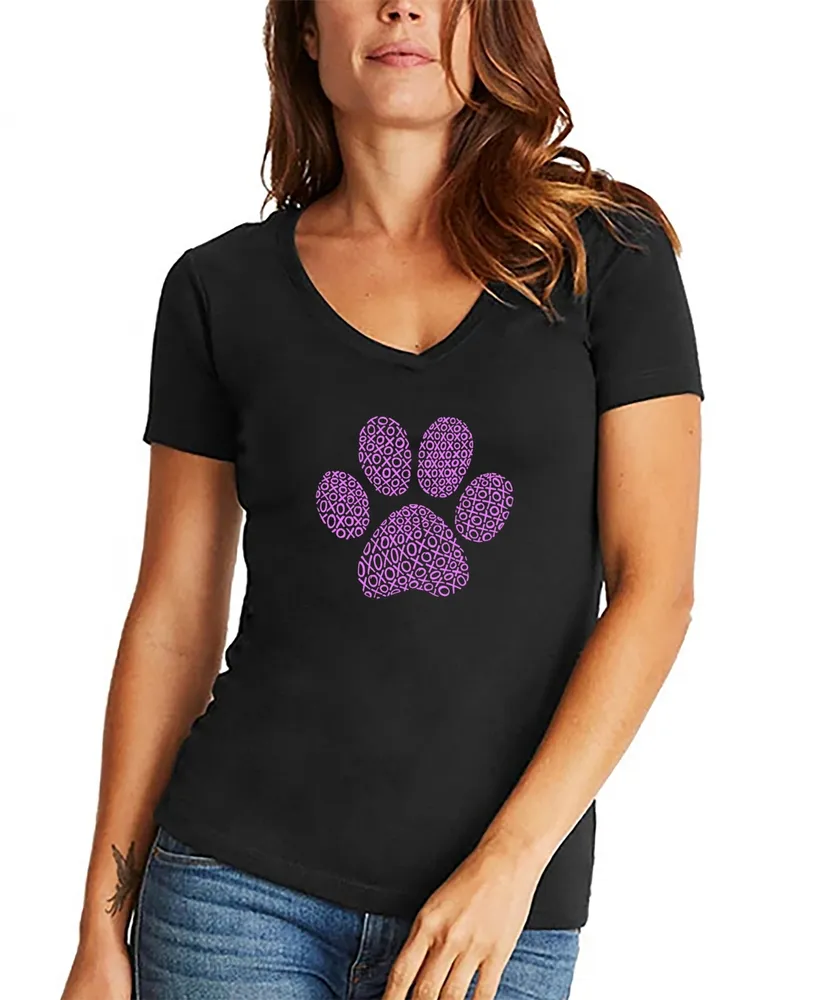 La Pop Art Women's Xoxo Dog Paw Word V-neck T-shirt