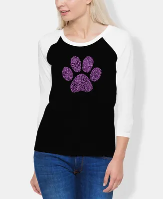 La Pop Art Women's Raglan Xoxo Dog Paw Word T-shirt