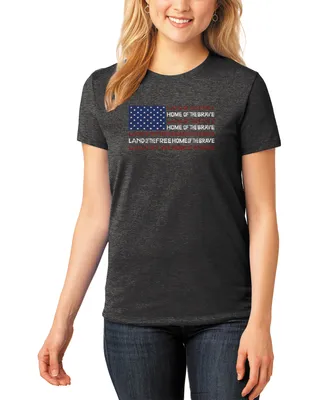 La Pop Art Women's Premium Blend Land of the Free American Flag Word T-shirt