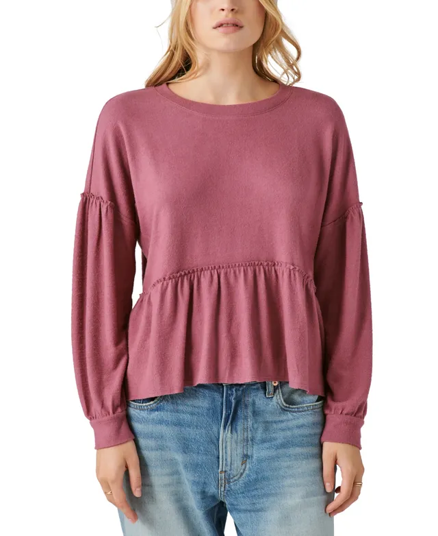 Lucky Brand Women's Cloud Jersey Long Sleeve V-neck Top - Macy's