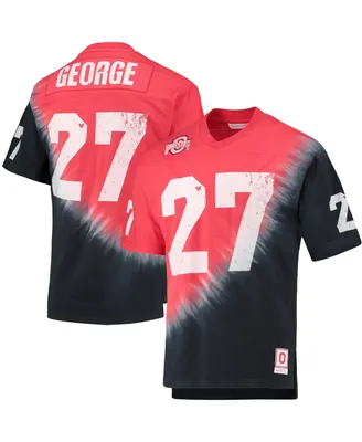 Men's Mitchell & Ness Eddie George Black, Scarlet Ohio State Buckeyes Name and Number Tie-Dye V-Neck T-shirt