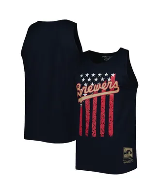 Men's Mitchell & Ness Navy Milwaukee Brewers Cooperstown Collection Stars and Stripes Tank Top
