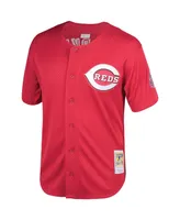 Men's Mitchell & Ness Barry Larkin Red Cincinnati Throwback Reds Cooperstown Mesh Batting Practice Jersey