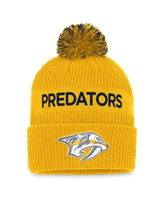 Men's Fanatics Yellow, Navy Nashville Predators 2022 Nhl Draft Authentic Pro Cuffed Knit Hat with Pom