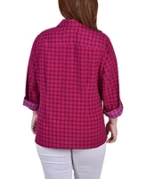 Ny Collection Plus 3/4 Sleeve Roll Tab Notch Collar Blouse