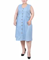 Ny Collection Plus Sleeveless Chambray Dress with Hardware