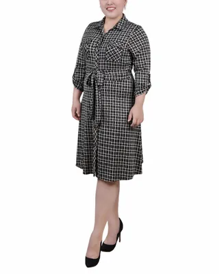 Ny Collection Plus Size 3/4 Sleeve Roll Tab Shirtdress
