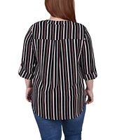 Ny Collection Plus 3/4 Sleeve Mandarin Collar Blouse with Front Pleats