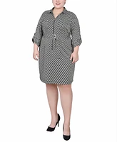 Ny Collection Plus Size Belted Roll Tab Zip Front Shirtdress