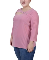 Ny Collection Plus Size 3/4 Sleeve Cutout Top