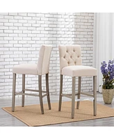 WestinTrends Linen Fabric Tufted Bar Stool (Set of 2