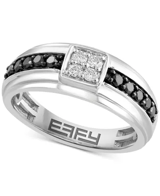Effy Men's White Diamond (1/6 ct. t.w.) & Black Diamond (1/3 ct. t.w.) Ring in 14k White Gold